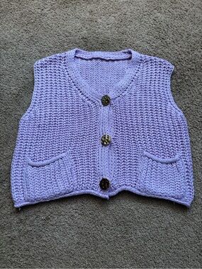 SHEIN Lavender Crochet Knit Button Front Vest
